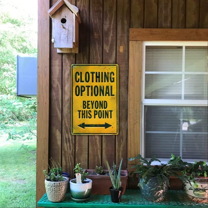 LIZATIC Clothing Optional Beyond This Point Sign - Funny Vintage Metal Man Cave Sign for Bedroom, Garden, Patio, Basement, Men Room Wall Decor Art Accessories, Cool Gifts for Men, 8 x 12 inch - Image 4